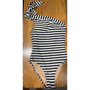 J. Crew Nautical Navy & White Stripe One Shoulder swimsuit Size 2